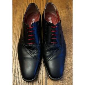 Fortune From Liberty Mens Black Genuine Leather Oxford Shoes Red Laces Sz 11 EC